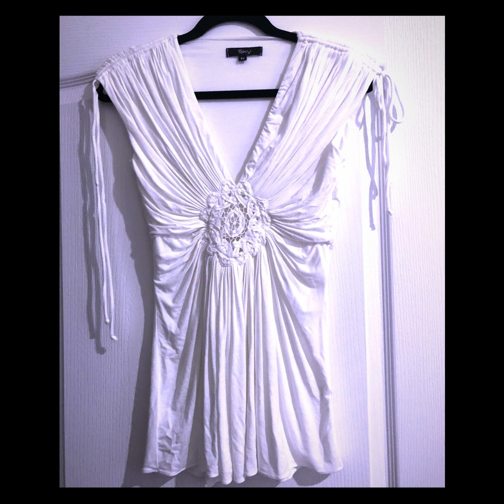 Sky White Ruched Top